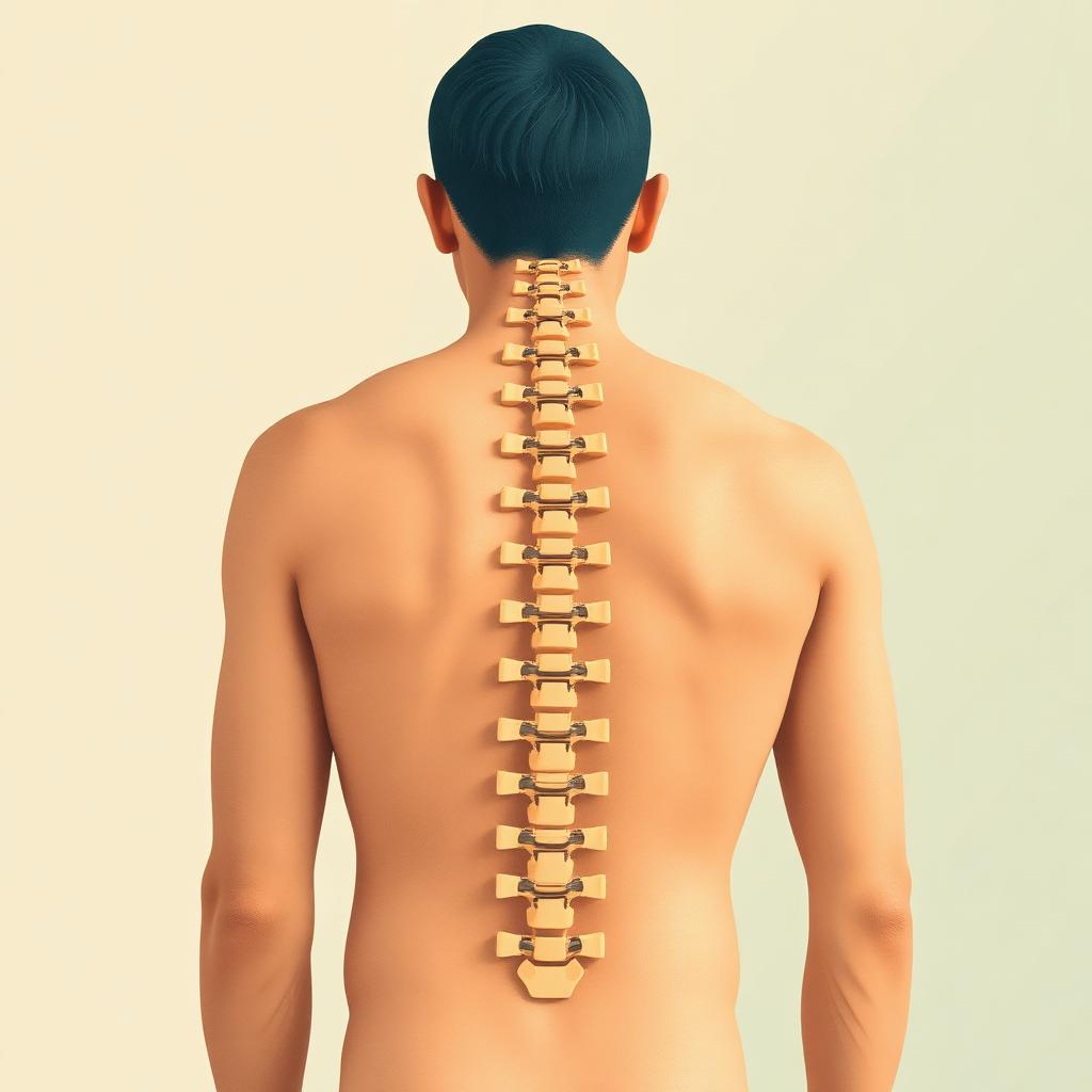 Illustration of a human spine viewed from behind showing vertebrae and facet joints